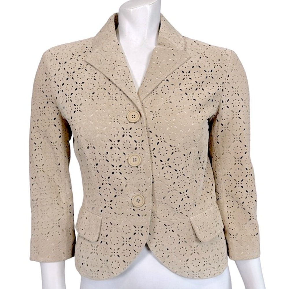 VINTAGE Y2K Newport News Die Cut Tan Suede Cropped Blazer Jacket